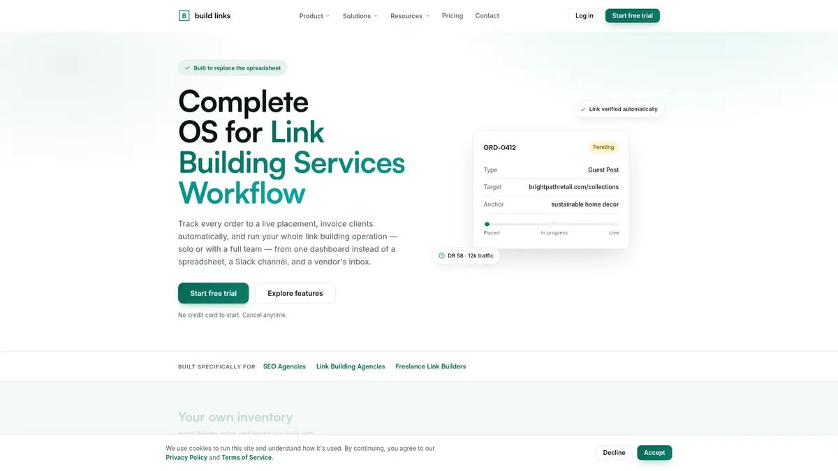 BuildLinks homepage - complete OS for link building services workflow
