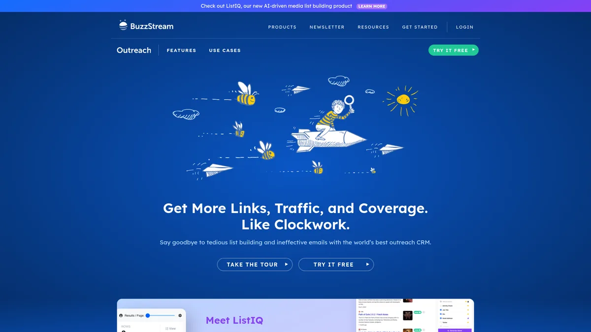 BuzzStream homepage - outreach CRM for links, traffic, and coverage