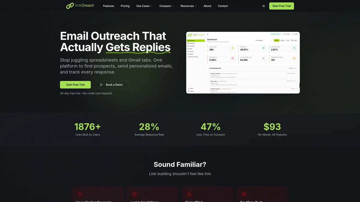 LinkOreach.ai homepage - AI email outreach platform