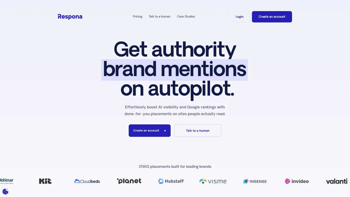 Respona homepage - authority brand mentions on autopilot